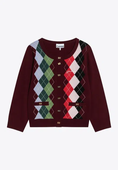 GANNI CHECKED CASHMERE-BLEND CARDIGAN