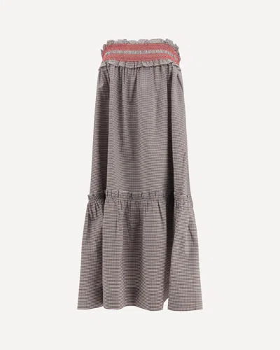 Ganni Checked Cotton Skirt With Gathered Waist In Brown