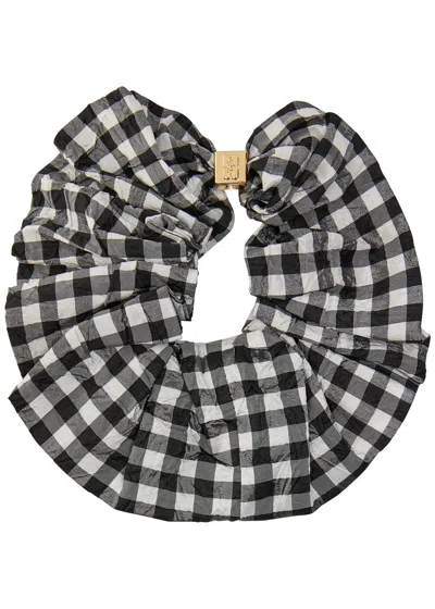 Ganni Checked Crinkled Taffeta Scrunchie In Black