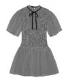 Ganni Sheer Check Mini Smock Dress In Gray