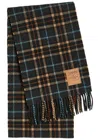 Ganni Checked Fringed Wool Scarf In Black