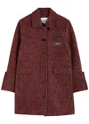 Ganni Checked-jacquard Felt Jacket In Red