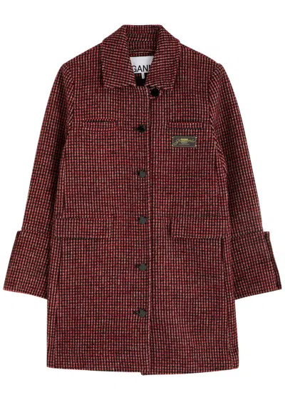 Ganni Checked-jacquard Felt Jacket In Red