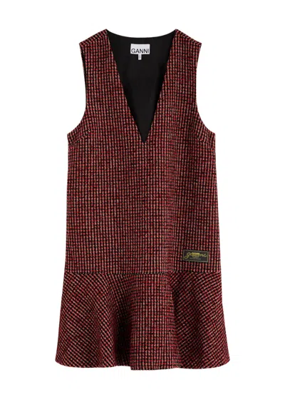 Ganni Checked-jacquard Felt Mini Dress In Multi