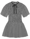 Ganni Sheer Check Mini Smock Dress In Schwarz