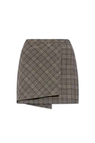 Ganni Mixed Check Mini Skirt In Frost Gray