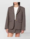 Ganni Checked Single-breasted Wool Blazer In Brown