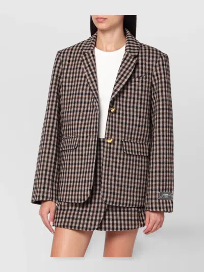 GANNI CHECKED PATTERN WOOL BLAZER