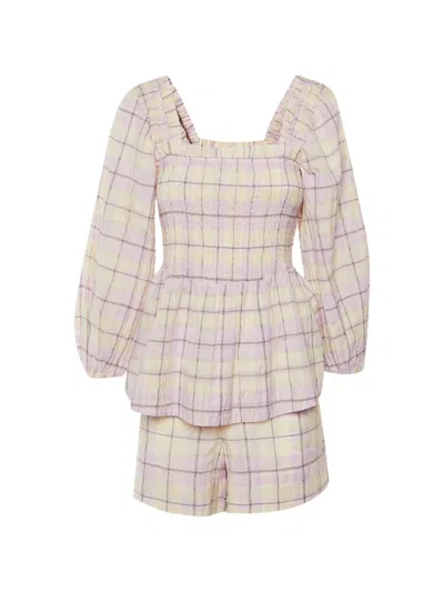 Pre-owned Ganni Checked Peplum Top And Shorts Set In Neutrals