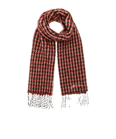 GANNI GANNI CHECKED KNIT FRINGED SCARF