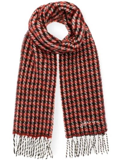 Ganni Checked Scarf In Red
