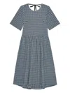 Ganni Checkered Fitted Dress With Flared Skirt In Blue