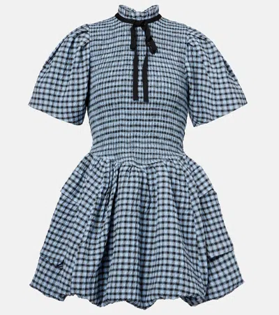Ganni Checked Seersucker Minidress In Multi