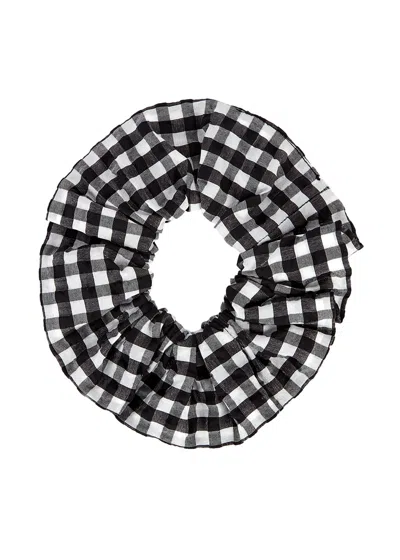 Ganni Checked Seersucker Scrunchie In Black