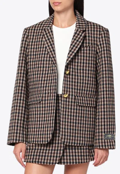 Ganni Checked Single-breasted Wool Blazer In Multi