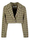 Ganni Check Suiting Cropped Blazer In Multicolour
