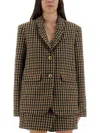 Ganni Checked Wool Blazer In Brown