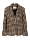Ganni Checked Wool Blazer Jackets Brown In Brown