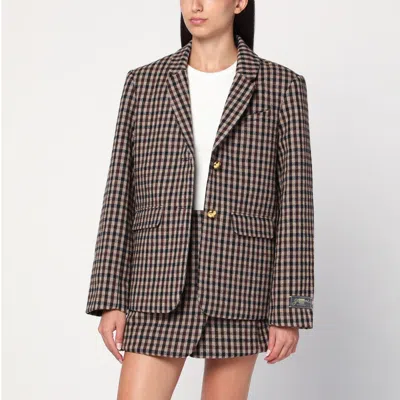 Ganni Checked Wool Blazer Women In Brown