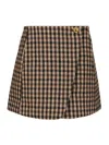 Ganni High Waist Check Pattern Mini Skirt With Button Detail In Multi