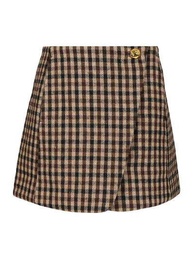 GANNI CHECKED WOOL MINI SKIRT