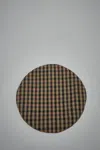 Ganni Checked Wool Mix Beret In Brown