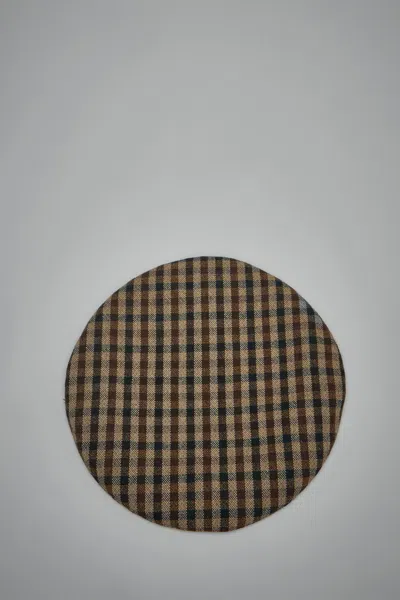 Ganni Checked Wool Mix Beret In Brown