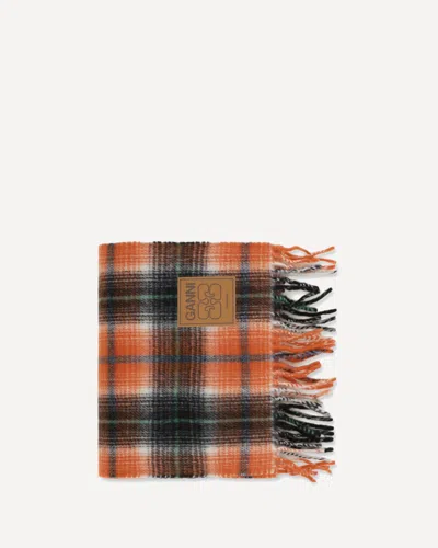 Ganni Checked Wool Scarf In Brown
