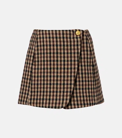 Ganni Women Check Wool Mini Skirt In Brown