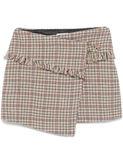 Ganni Checked Wrap Mini Skirt In Beige