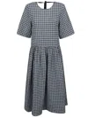 Ganni Checkered Fitted Dress With Flared Skirt In Gray