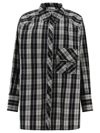 Ganni Checkered Oversized Shirt In Black