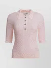 Ganni Checkered Pattern Ribbed Hem Short Sleeves Polo In Burgundy