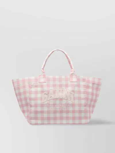 Ganni Checkered Pattern Tote Bag With 2 Handles