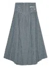 Ganni Womens Seersucker Pocket-front Check Woven Maxi Skirt Soft Chambray In Blue