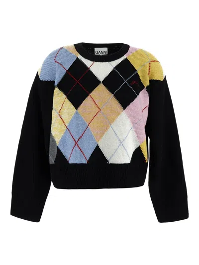 Ganni Checkered Sweater In Multicolour