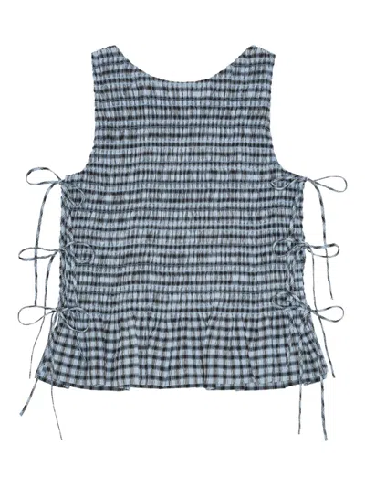 Ganni Checked Seersucker Top In Blue