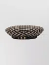 Ganni Checkered Wool Beret Featuring Buckle Detail In Brown