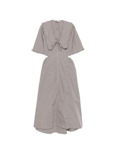 Ganni Check-pattern Cut-out Midi Dress In Brown