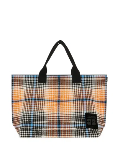 Ganni Check-pattern Tote Bag In Pink