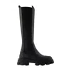 Ganni Solid Color Leather Platform Boots In Black
