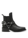 Ganni Buckle-strap Leather Ankle Boot In Black