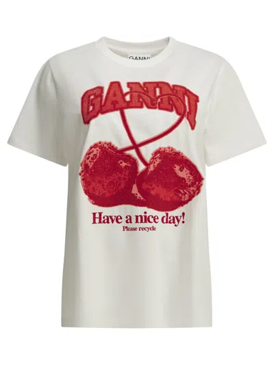 Ganni "cherries" Crewneck T Shirt In White