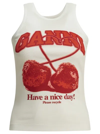 Ganni "cherries" Tank Top In Multi