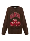 Ganni Brushed Alpaca Graphic Oversized Sweater In Brown
