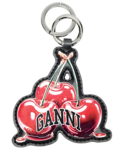 Ganni Cherry Keyring In Red