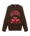 Ganni Brushed Alpaca Graphic Oversized Sweater In Brown