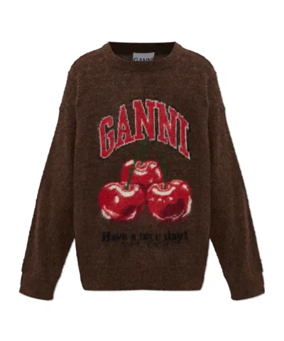 GANNI GANNI CHERRY PATTERNED OVERSIZED KNIT JUMPER