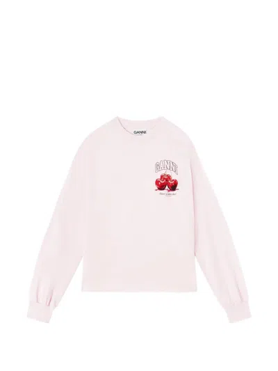 Ganni Crew Neck Sweatshirt With Cherry Logo In White