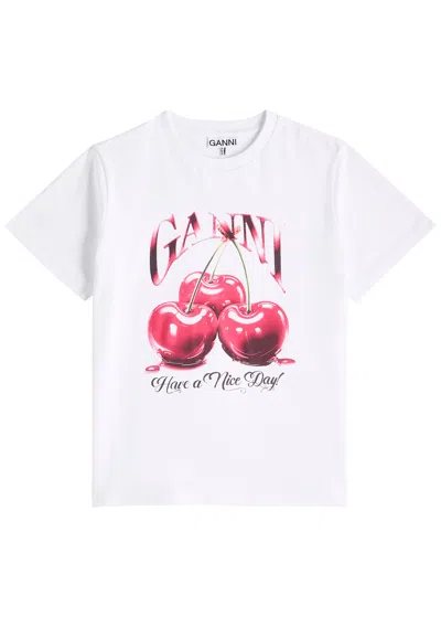 GANNI GANNI CHERRY PRINTED COTTON T-SHIRT